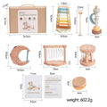 Baby musical toy set with dimensions and packaging details on a white background